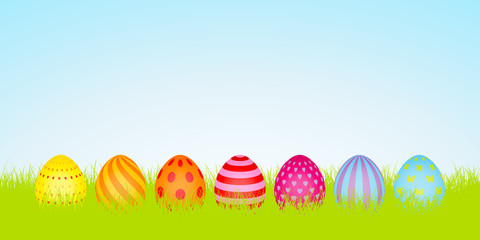 Easter Banner Meadow Eggs Pattern Color Sky