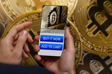Bitcoin balance and transfer informations on smart phone screen cryptocurrency trading