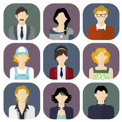 Different people icons set in flat style. 