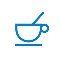 Becher, Tasse - Icon, Symbol, Piktogramm, Bildmarke, grafisches Element - blau, weiß - Web, Druck - Vektor