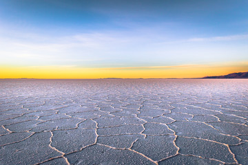 Fototapeta na wymiar Landscape of the Uyuni Salt Flats at sunrise, Bolivia