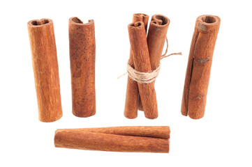Cinnamon sticks set isolated on white background