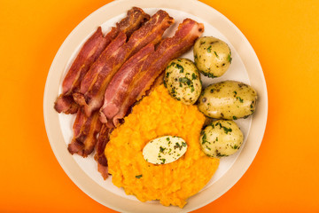 Norwegian Pork or Bacon With Mashed Swede and Boiled Potatoes Meal