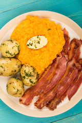 Norwegian Pork or Bacon With Mashed Swede and Boiled Potatoes Meal