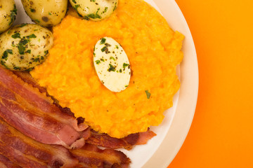 Norwegian Pork or Bacon With Mashed Swede and Boiled Potatoes Meal