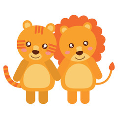 Obraz na płótnie Canvas cute animals lion and tiger babies vector illustration