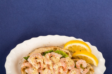 Scandinavian or Norwegian Style Open Face Shrimp or Prawn Seafood Sandwich