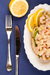 Scandinavian or Norwegian Style Open Face Shrimp or Prawn Seafood Sandwich