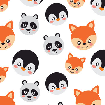 seamless pattern cute animals face image vector illustration