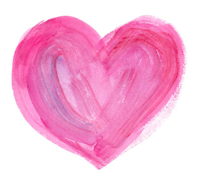 Single round pink heart backdrop painted in watercolor on clean white background