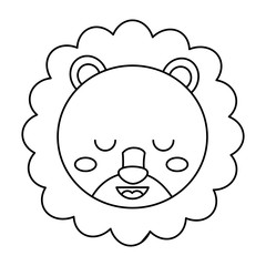cute head lion animal close eyes cartoon vector illustration outline design