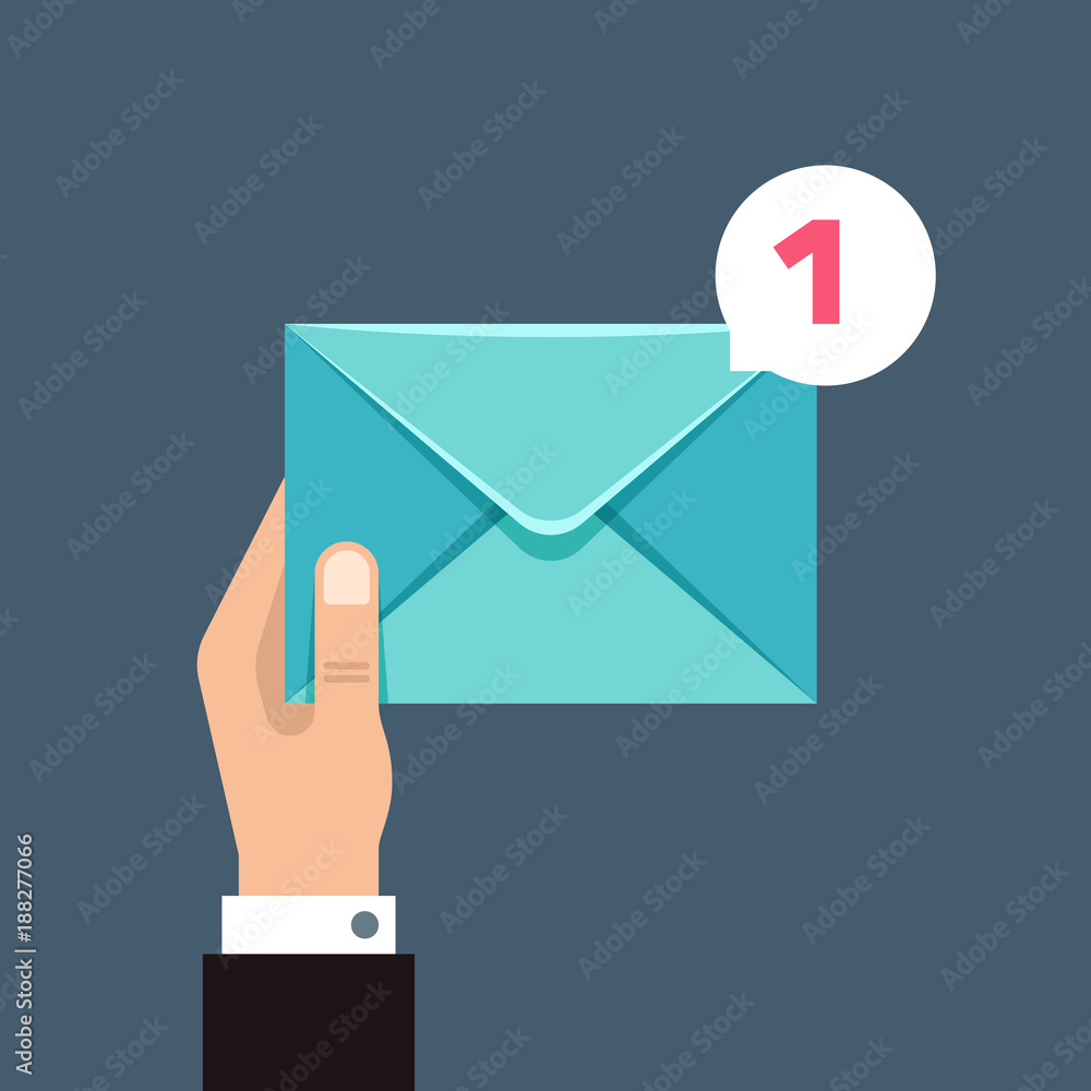 Poster receiving message vector concept with envelope in users hand