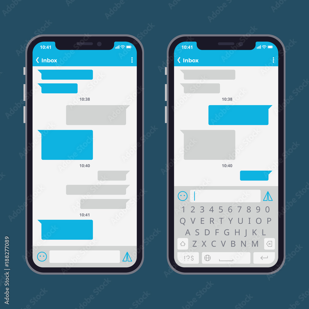 Poster smart phone with text message bubbles and keyboards vector template