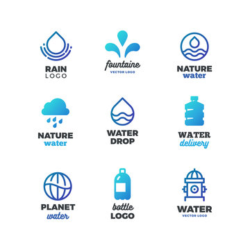 Drinking symbols and water vector logos. Eco ocean emblems
