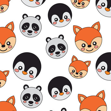 panda fox penguin cute animals pattern image vector illustration design 