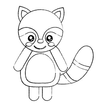 raccoon cute animal icon image vector illustration design  black sketch line