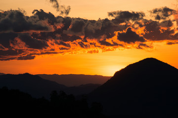 The landscape in the north country, Thailand Mountain sunset in winter