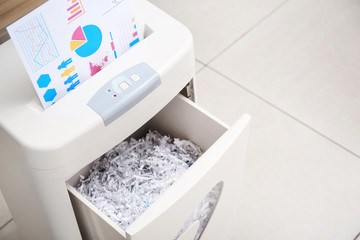 Destroying document with shredder in office