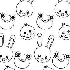 frog duck rabbit bunny cute animals pattern image vector illustration design  black sketch line
