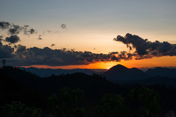 The landscape in the north country, Thailand Mountain sunset in winter