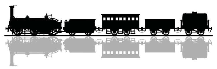 The silhouette of a historical steam train