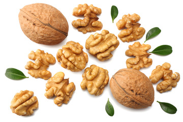 Walnuts isolated on white background top view