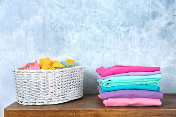 Stack of laundry on table, indoors