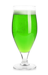 Glass of green beer on white background. Saint Patrick's day celebration