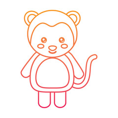 cute monkey animal standing cartoon wildlife vector illustration color line design