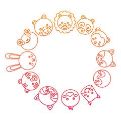 cute animals circle with head wildlife funny vector illustration