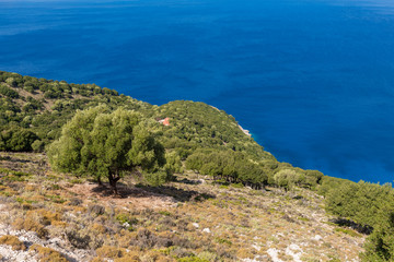Fototapeta na wymiar Coastal landscape in the northern part of Kefalonia island. View from above. Greece