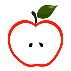 red apple cut open, icon with 2 seeds in the middle