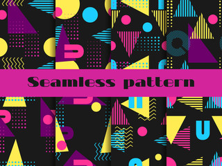 Memphis seamless pattern set. Geometric elements memphis in the style of 80's. Vector illustration