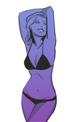 Isolated illustration of attractive model posing in bathing suit in color