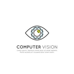 Vector Icon Style Illustration Concept of Computer Vision, Machine Learning, Artificial Intelligence, Virtual Reality, EyeTap Technology of Future, Isolated Symbols for Web and Mobile