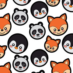 panda fox penguin cute animals pattern image vector illustration design 