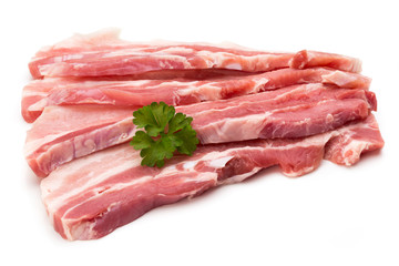 Meat pork slices isolated on the white background.