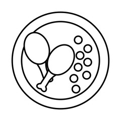 roasted chicken and peas food plate vector illustration