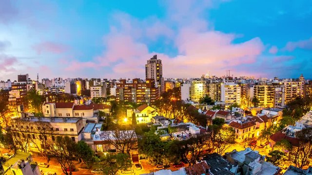 Time-lapse view of clouds moving over Montevideo in Uruguay at night.
