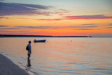 Fototapeta premium Sunset at the beach of Prerow, Baltic Sea, Germany