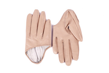 Beige women's gloves isolated on white background