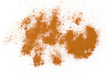 Fototapeta na wymiar Pile of ground cinnamon on a white background