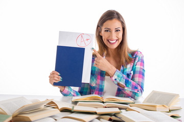 Grade A student happy about grades in school