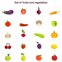 Vector illustration of different fruits and vegetables icons