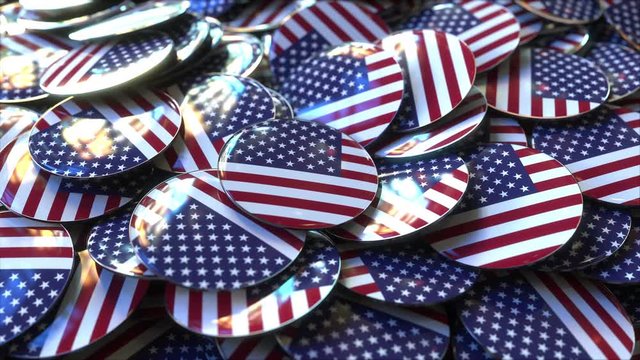 Big pile of badges featuring flags of the United States