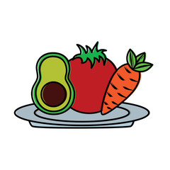 avocado tomato and carrot food in plate vector illustration