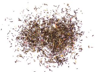 Pile leaf tea with flowers and fruits