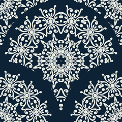 Seamless oriental ornament on dark blue background. Can be used as a pattern for textiles, a background for the Veb design, in print.