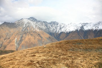Mount Kazbek is one of the major mountains of the Caucasus located on Kazbegi District in  Georgia