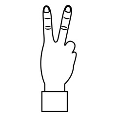 hand with two fingers victory peace and love sign vector illustration outline design